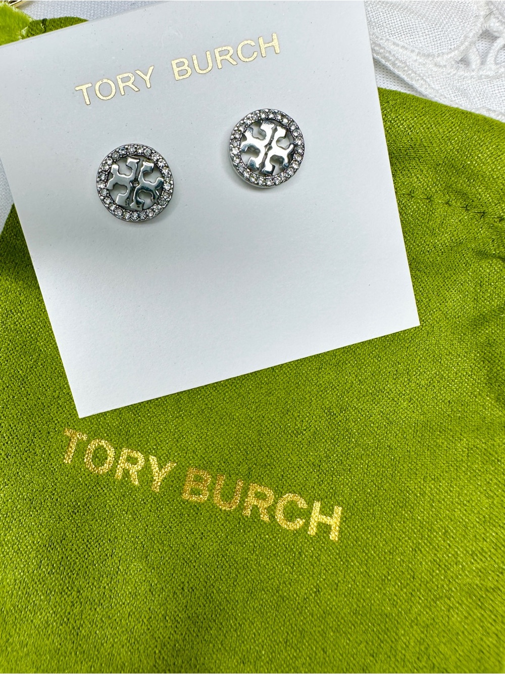 Tory Burch Silver Pave Stud Earrings